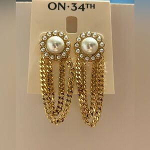 ON 34th pearl and chain drop earrings